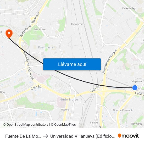 Fuente De La Mora to Universidad Villanueva (Edificio B) map