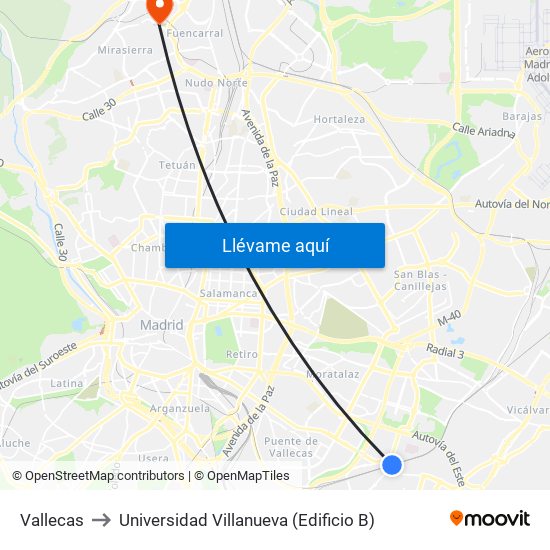 Vallecas to Universidad Villanueva (Edificio B) map