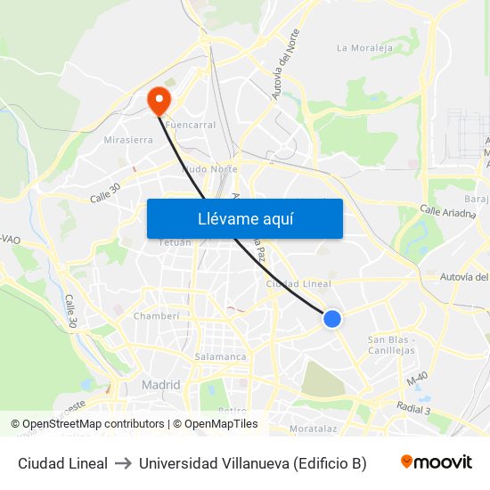 Ciudad Lineal to Universidad Villanueva (Edificio B) map