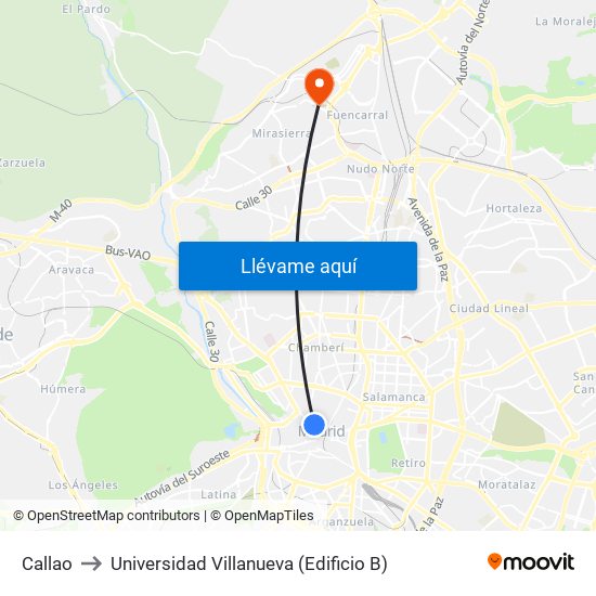 Callao to Universidad Villanueva (Edificio B) map