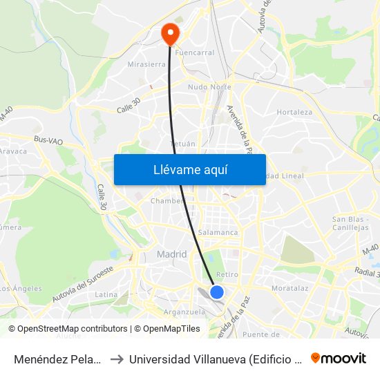 Menéndez Pelayo to Universidad Villanueva (Edificio B) map