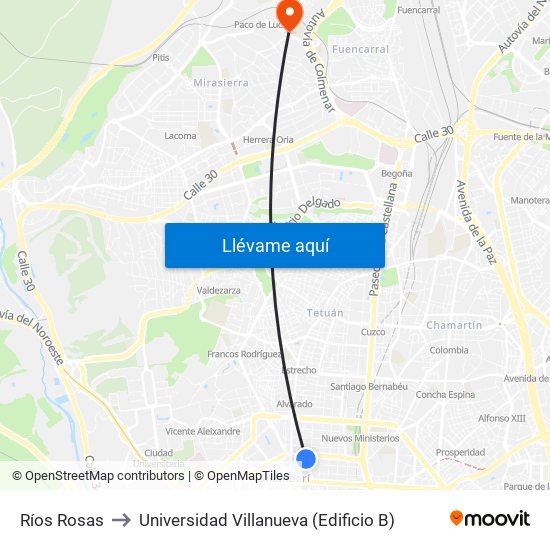 Ríos Rosas to Universidad Villanueva (Edificio B) map