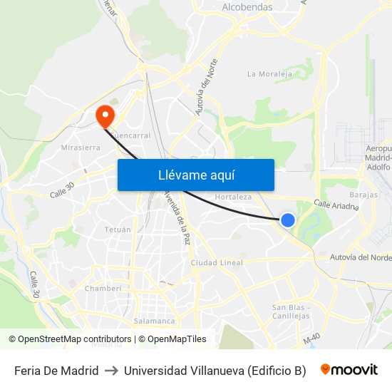 Feria De Madrid to Universidad Villanueva (Edificio B) map