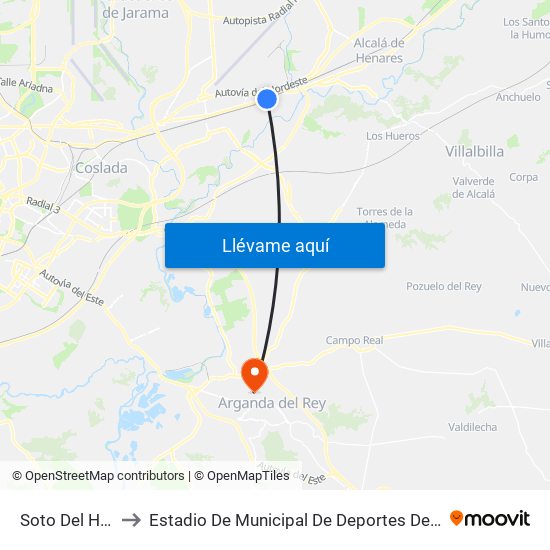 Soto Del Henares to Estadio De Municipal De Deportes De Arganda Del Rey map