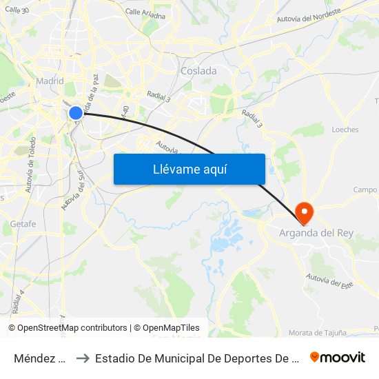 Méndez Álvaro to Estadio De Municipal De Deportes De Arganda Del Rey map