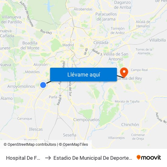 Hospital De Fuenlabrada to Estadio De Municipal De Deportes De Arganda Del Rey map