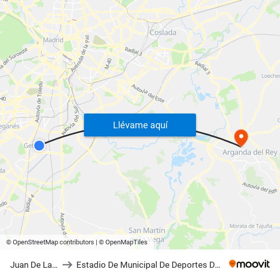 Juan De La Cierva to Estadio De Municipal De Deportes De Arganda Del Rey map