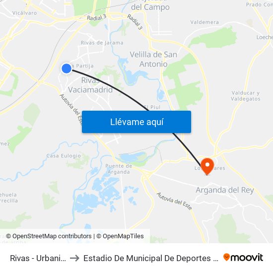 Rivas - Urbanizaciones to Estadio De Municipal De Deportes De Arganda Del Rey map