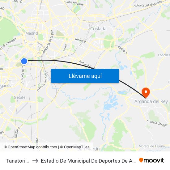 Tanatorio Sur to Estadio De Municipal De Deportes De Arganda Del Rey map