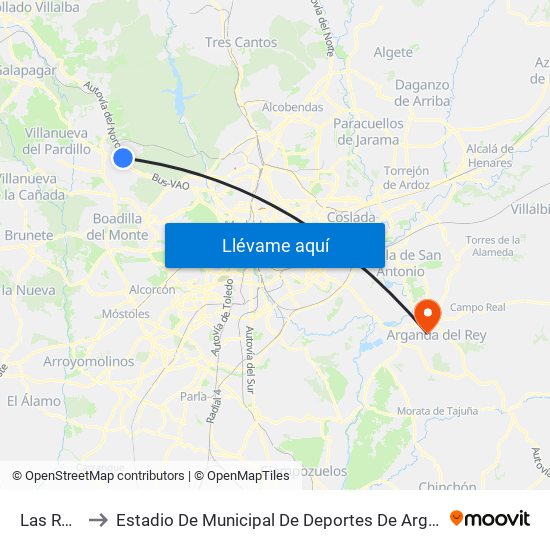 Las Rozas to Estadio De Municipal De Deportes De Arganda Del Rey map