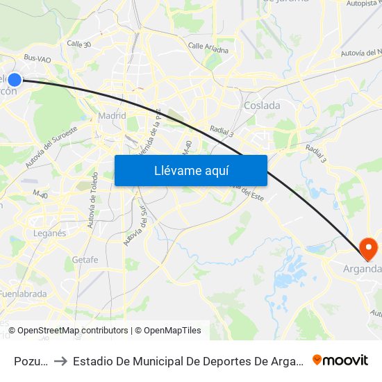 Pozuelo to Estadio De Municipal De Deportes De Arganda Del Rey map