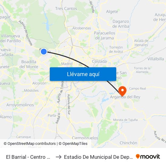 El Barrial - Centro Comercial Pozuelo to Estadio De Municipal De Deportes De Arganda Del Rey map