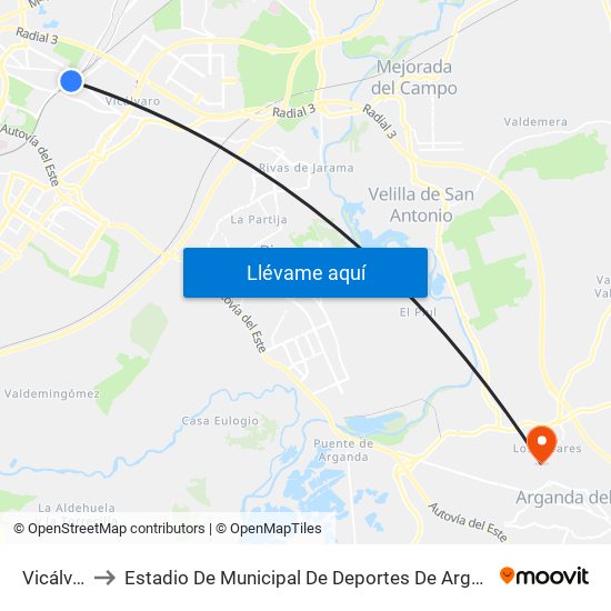 Vicálvaro to Estadio De Municipal De Deportes De Arganda Del Rey map