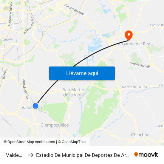 Valdemoro to Estadio De Municipal De Deportes De Arganda Del Rey map