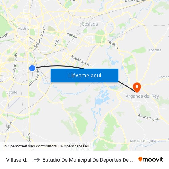 Villaverde Bajo to Estadio De Municipal De Deportes De Arganda Del Rey map