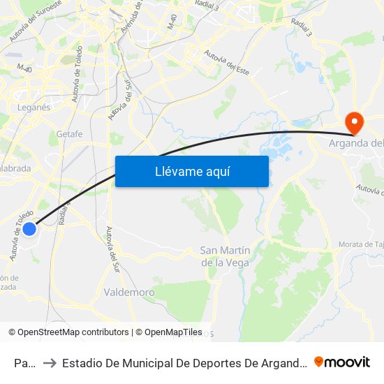Parla to Estadio De Municipal De Deportes De Arganda Del Rey map