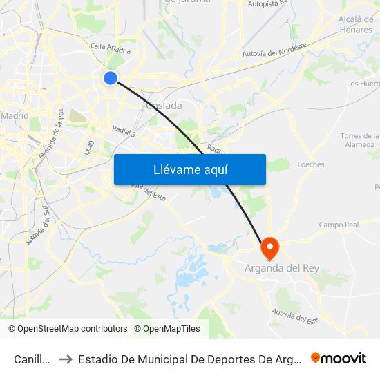 Canillejas to Estadio De Municipal De Deportes De Arganda Del Rey map