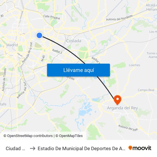 Ciudad Lineal to Estadio De Municipal De Deportes De Arganda Del Rey map