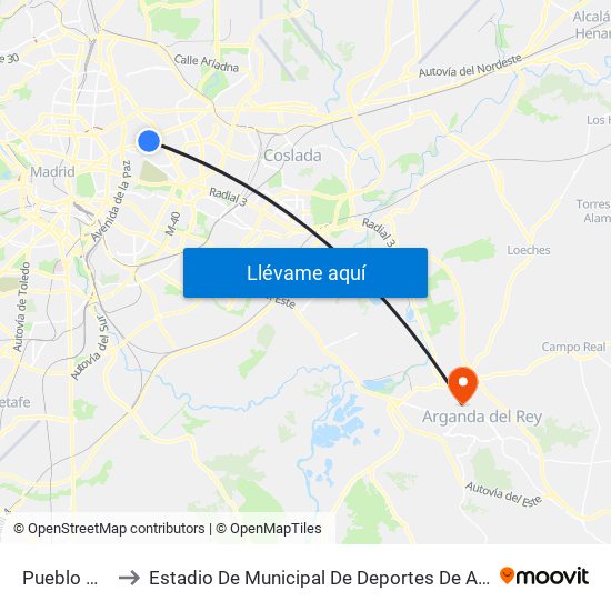 Pueblo Nuevo to Estadio De Municipal De Deportes De Arganda Del Rey map