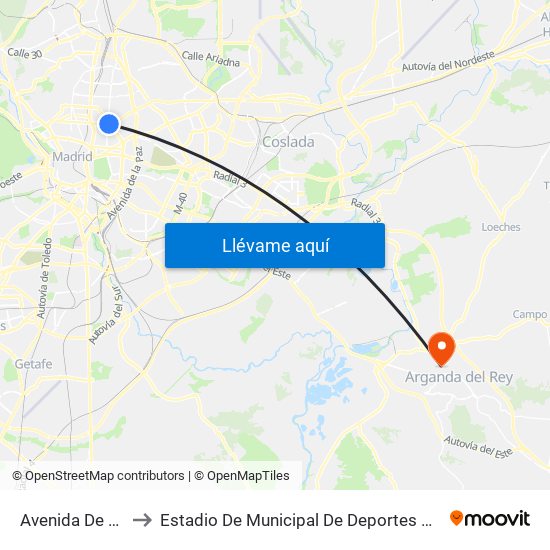 Avenida De América to Estadio De Municipal De Deportes De Arganda Del Rey map