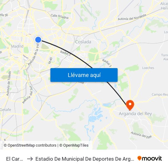 El Carmen to Estadio De Municipal De Deportes De Arganda Del Rey map