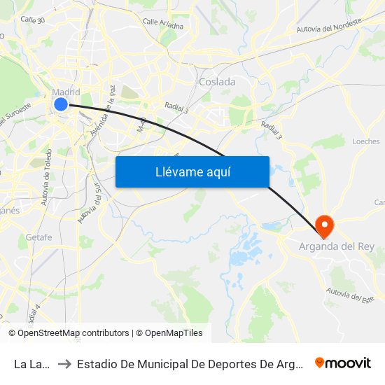 La Latina to Estadio De Municipal De Deportes De Arganda Del Rey map