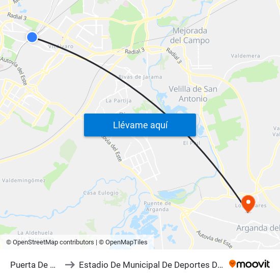 Puerta De Arganda to Estadio De Municipal De Deportes De Arganda Del Rey map