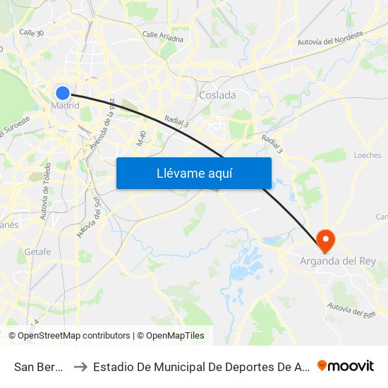 San Bernardo to Estadio De Municipal De Deportes De Arganda Del Rey map