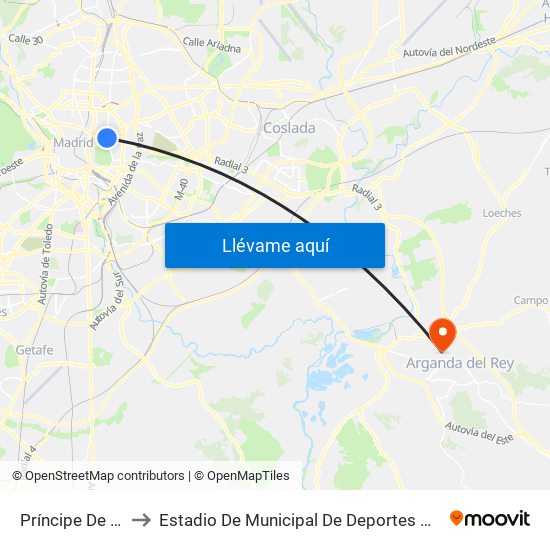 Príncipe De Vergara to Estadio De Municipal De Deportes De Arganda Del Rey map