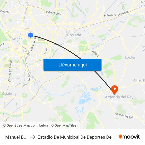 Manuel Becerra to Estadio De Municipal De Deportes De Arganda Del Rey map