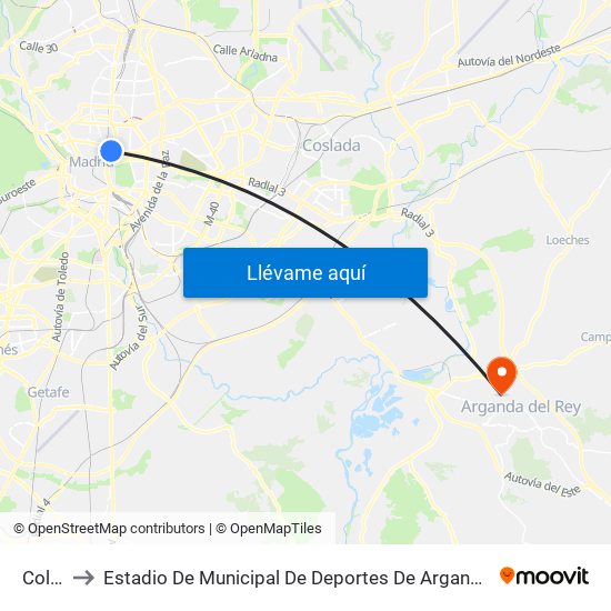Colón to Estadio De Municipal De Deportes De Arganda Del Rey map