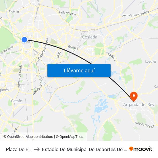 Plaza De España to Estadio De Municipal De Deportes De Arganda Del Rey map