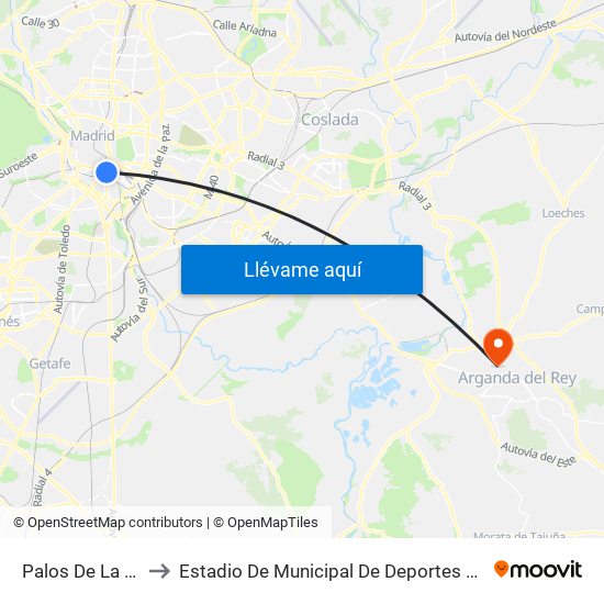 Palos De La Frontera to Estadio De Municipal De Deportes De Arganda Del Rey map