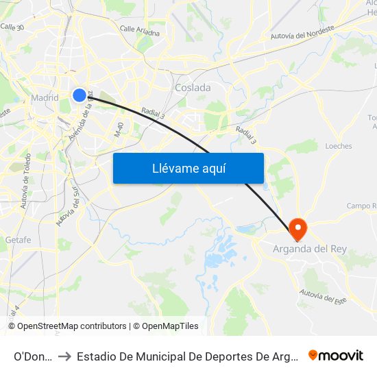O'Donnell to Estadio De Municipal De Deportes De Arganda Del Rey map