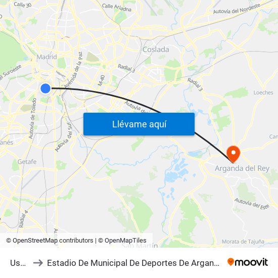 Usera to Estadio De Municipal De Deportes De Arganda Del Rey map