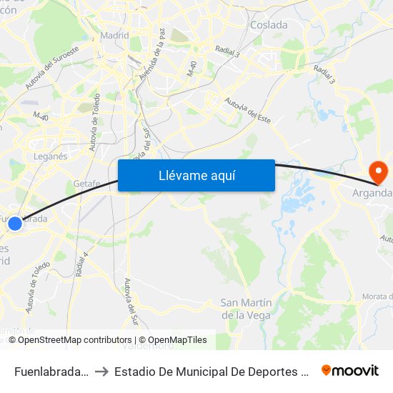 Fuenlabrada Central to Estadio De Municipal De Deportes De Arganda Del Rey map