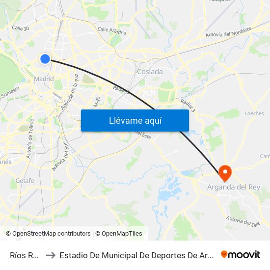 Ríos Rosas to Estadio De Municipal De Deportes De Arganda Del Rey map
