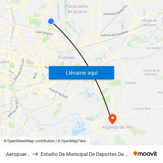 Aeropuerto T4 to Estadio De Municipal De Deportes De Arganda Del Rey map