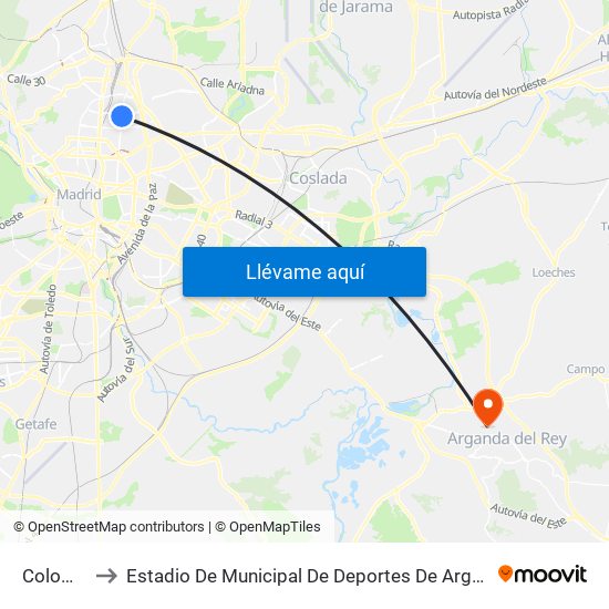 Colombia to Estadio De Municipal De Deportes De Arganda Del Rey map