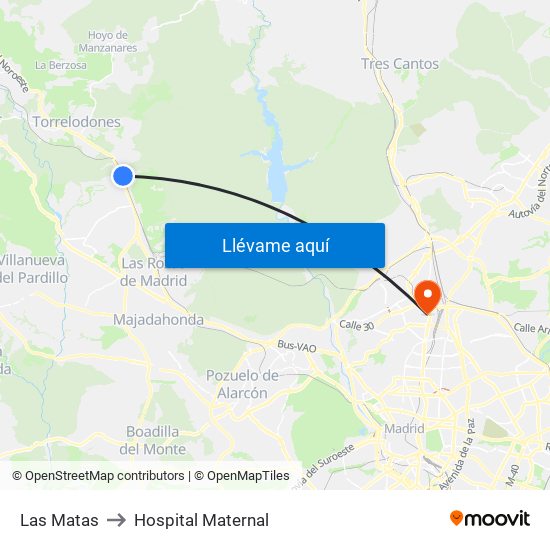 Las Matas to Hospital Maternal map