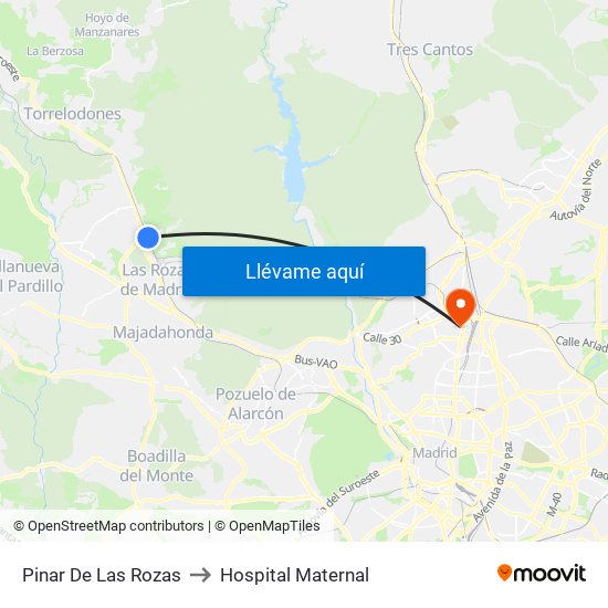 Pinar De Las Rozas to Hospital Maternal map