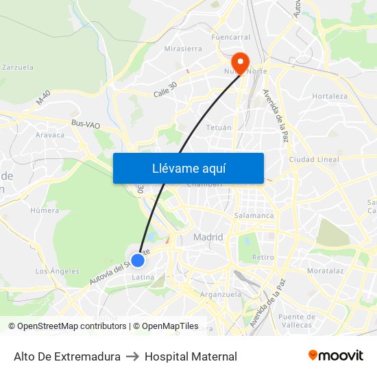 Alto De Extremadura to Hospital Maternal map