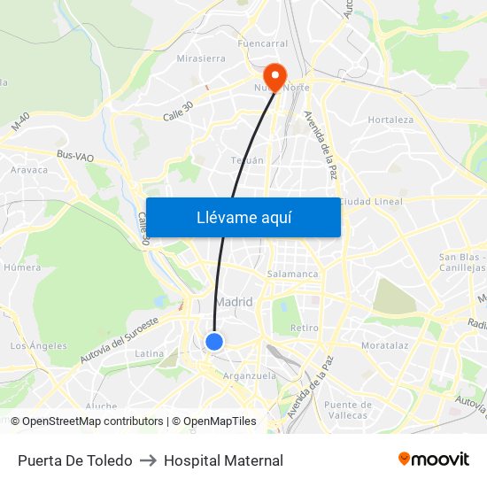 Puerta De Toledo to Hospital Maternal map