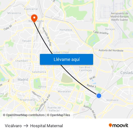 Vicálvaro to Hospital Maternal map
