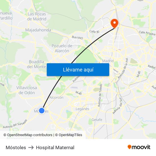 Móstoles to Hospital Maternal map