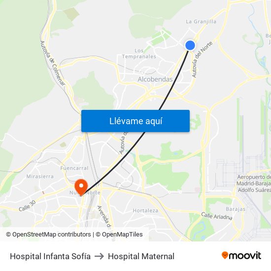 Hospital Infanta Sofía to Hospital Maternal map