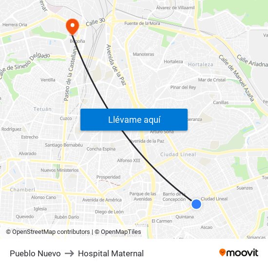 Pueblo Nuevo to Hospital Maternal map