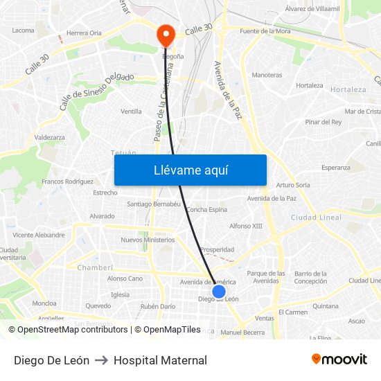 Diego De León to Hospital Maternal map