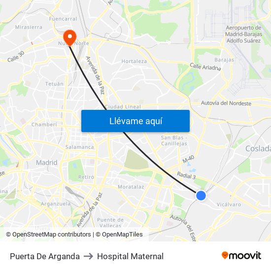 Puerta De Arganda to Hospital Maternal map
