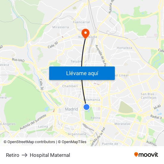 Retiro to Hospital Maternal map
